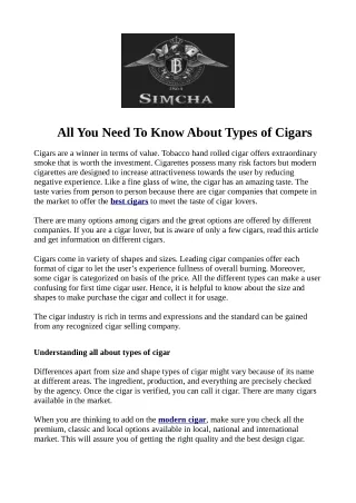 Complete Information About Types of Cigars