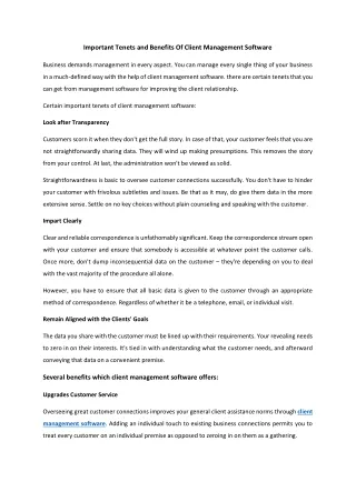 important tenets and benefits of client