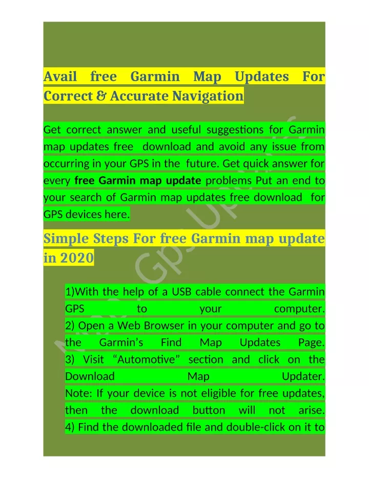avail free garmin map updates for correct
