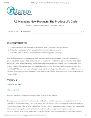 7.2 Managing New Products: The Product Life Cycle