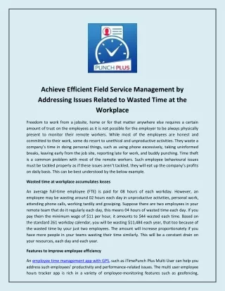 Achieve Efficient Field Service Management by Addressing Issues Related to Wasted Time at the Workplace
