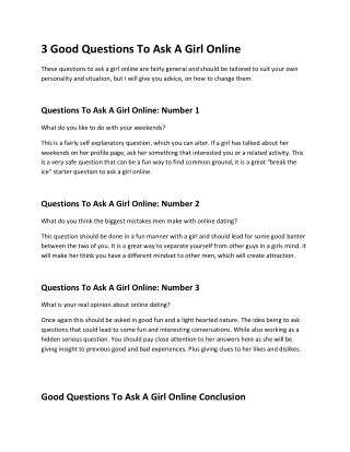 3 good questions to ask a girl online