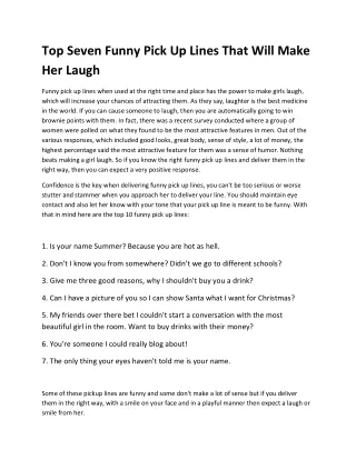 top seven funny pick up lines that will make