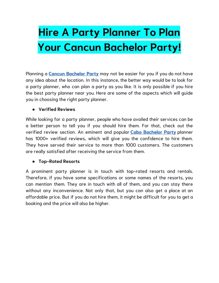 hire a party planner to plan your cancun bachelor