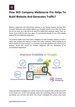 How SEO Company Melbourne Pro Helps To Build Website And Generates Traffic?