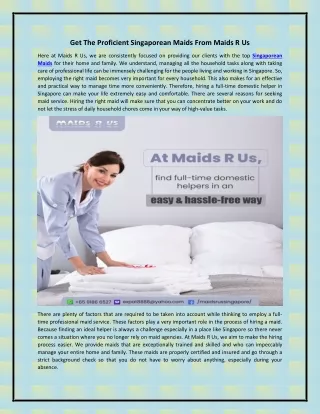 Get The Proficient Singaporean Maids From Maids R Us