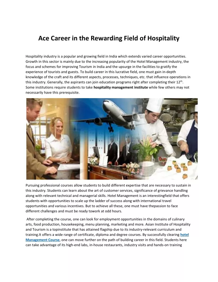 ace career in the rewarding field of hospitality