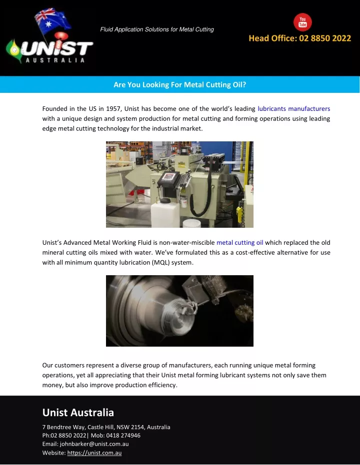 fluid application solutions for metal cutting