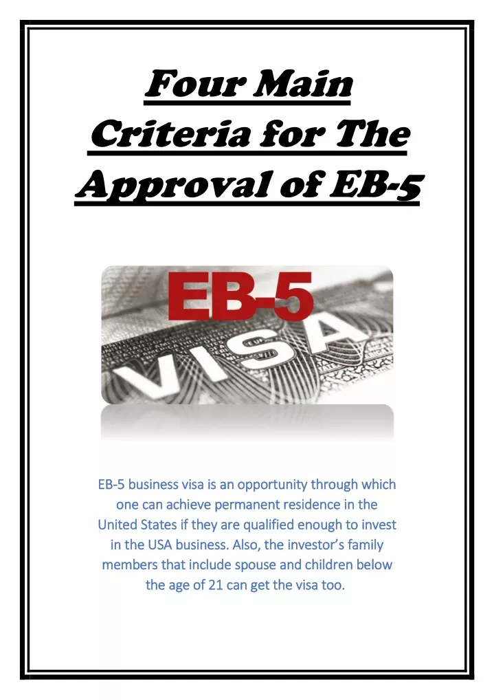 four main criteria for the approval of eb 5