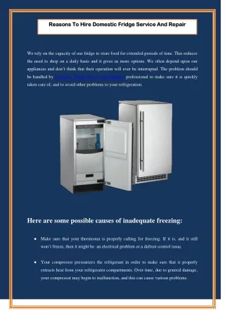 Reasons To Hire Domestic Fridge Service And Repair