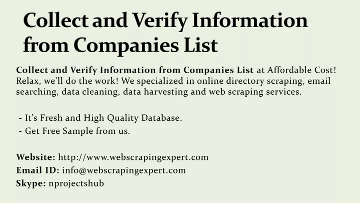 collect and verify information from companies list