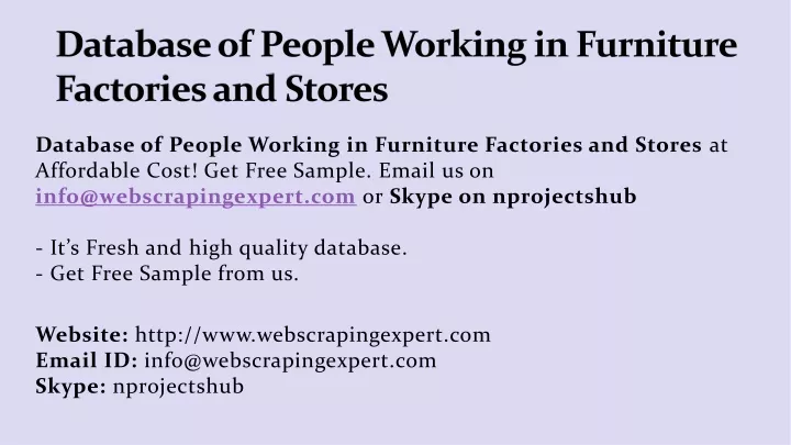 database of people working in furniture factories and stores