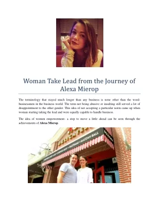 Woman Take Lead from the Journey of Alexa Mierop