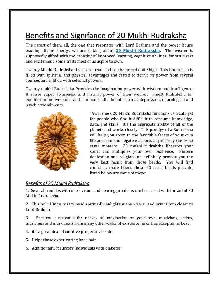 benefits and signifance of 20 mukhi rudraksha
