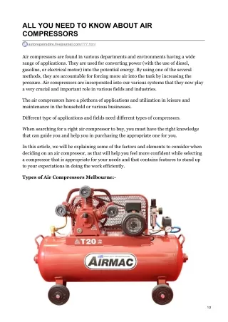 ALL YOU NEED TO KNOW ABOUT AIR COMPRESSORS