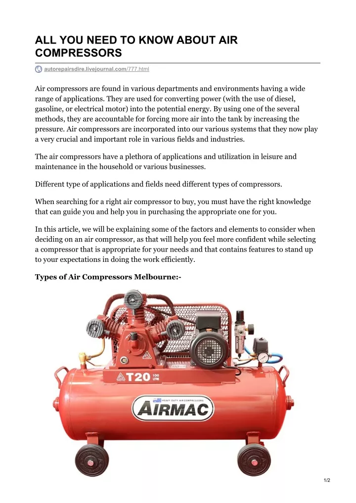all you need to know about air compressors