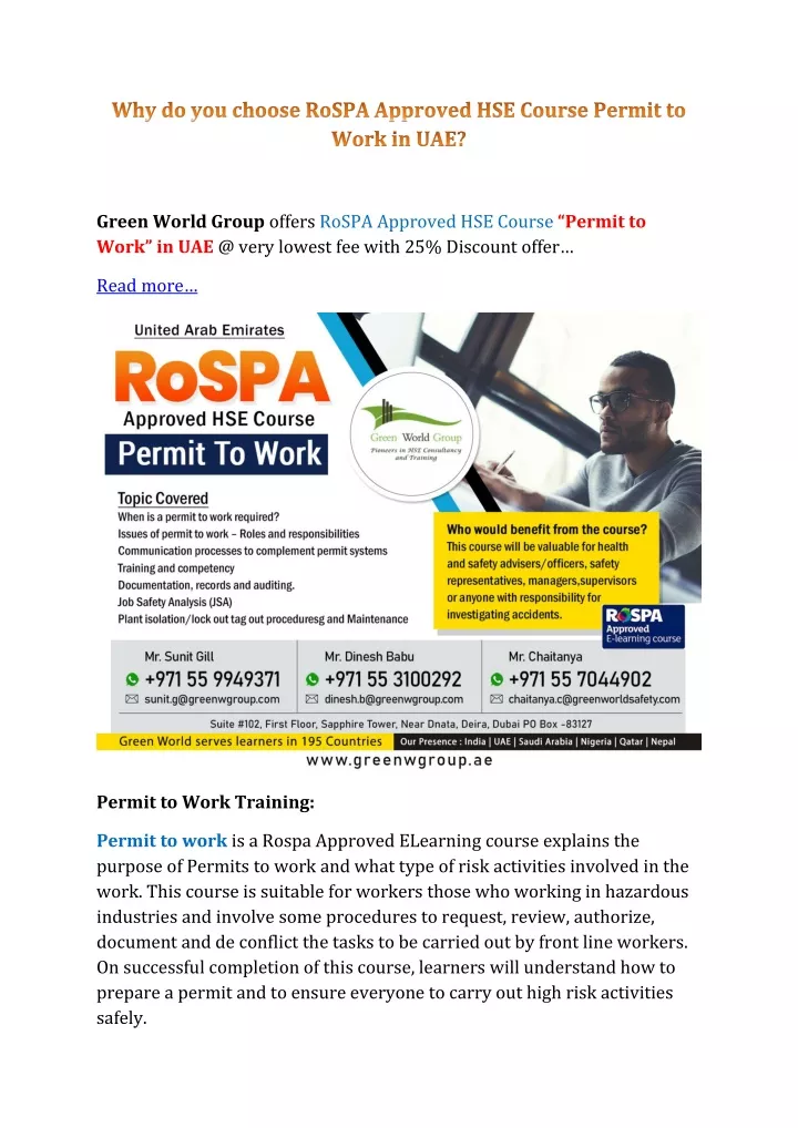 green world group offers rospa approved