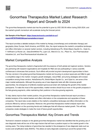 Gonorrhea Therapeutics Market Size and Forecast 2024