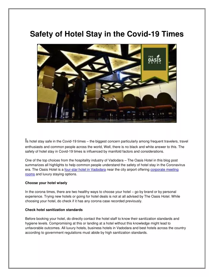 safety of hotel stay in the covid 19 times