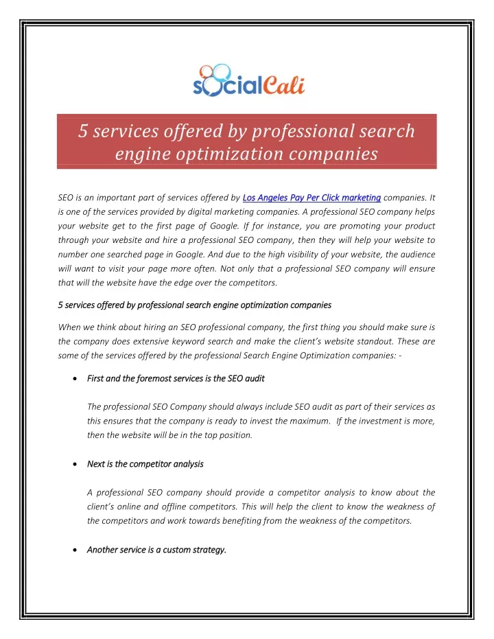 5 services offered by professional search engine