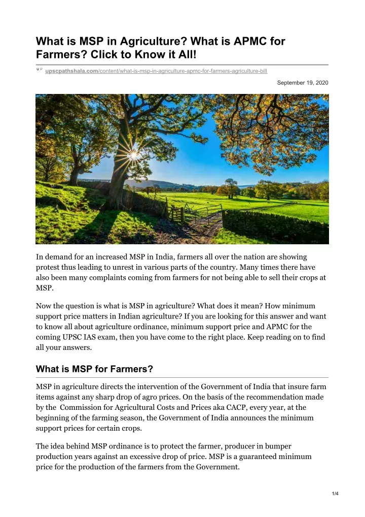 what is msp in agriculture what is apmc