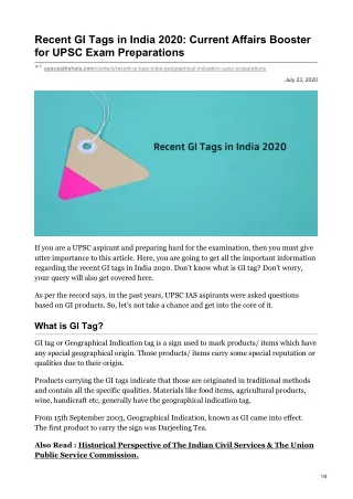 Recent GI Tags in India 2020 Current Affairs Booster for UPSC Exam Preparations