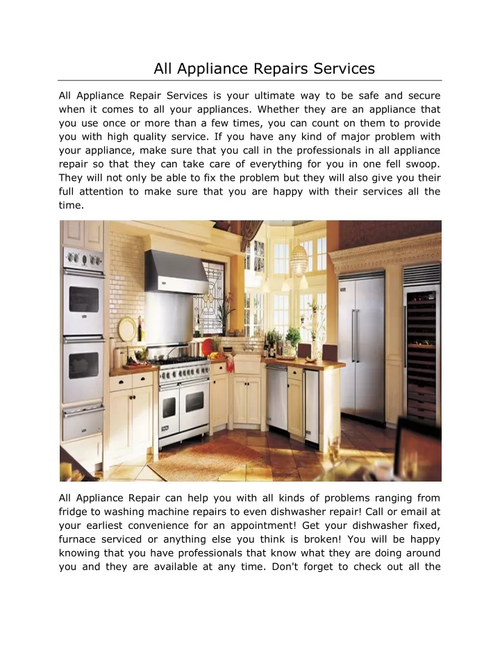 all appliance repairs services