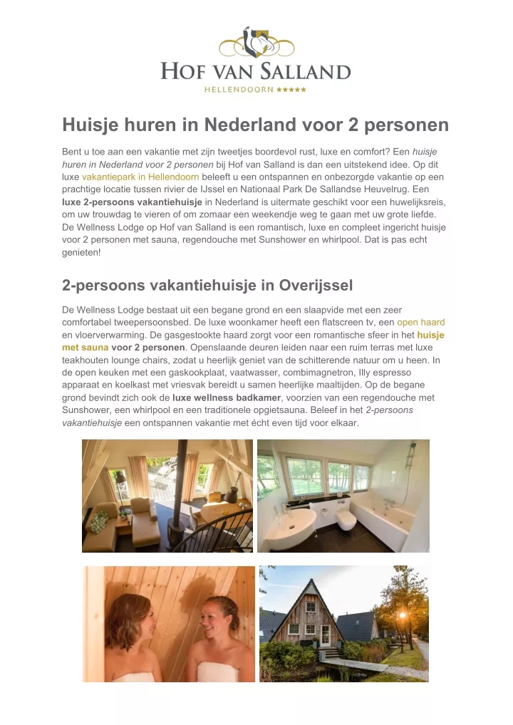 huisje huren in nederland voor 2 personen