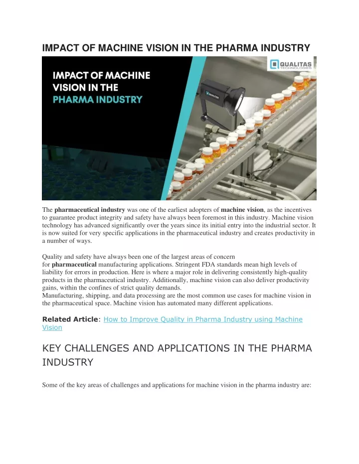 impact of machine vision in the pharma industry