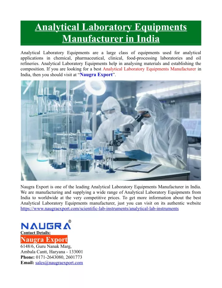 analytical laboratory equipments manufacturer