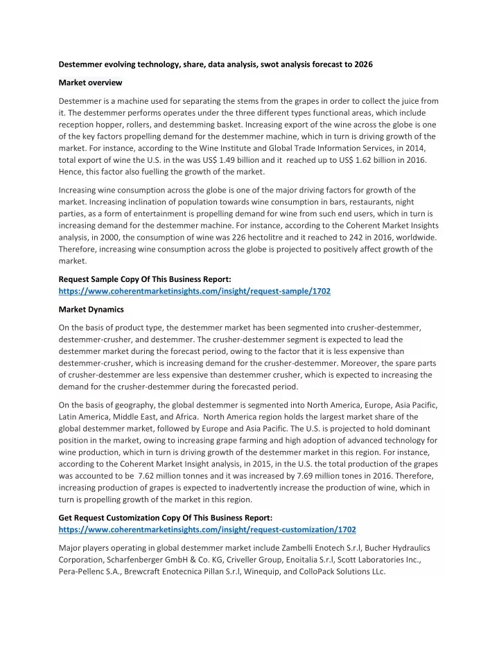 destemmer evolving technology share data analysis