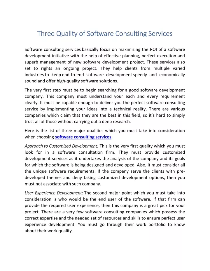 three quality of software consulting services