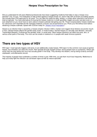 Herpes Virus Prescription for You