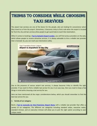 Things To Consider While Choosing Taxi serviCes