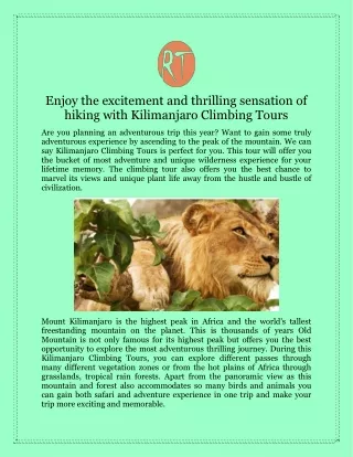 Enjoy the excitement and thrilling sensation of hiking with Kilimanjaro Climbing Tours