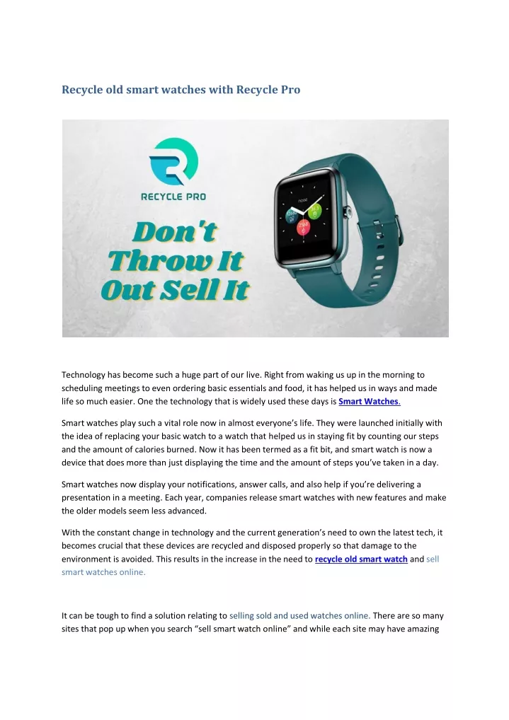 recycle old smart watches with recycle pro