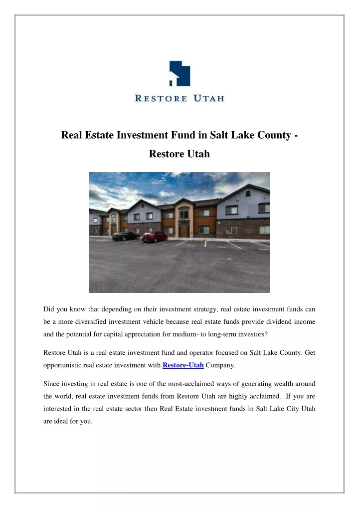 real estate investment fund in salt lake county