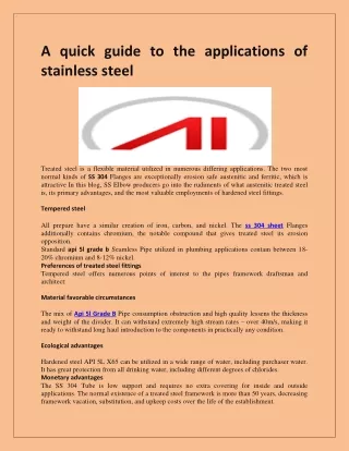 A quick guide to the applications of stainless steel