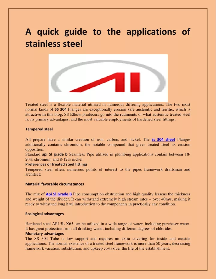 a quick guide to the applications of stainless