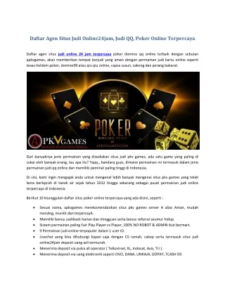 Daftar Agen Situs Judi Online24jam, Judi QQ, Poker Online Terpercaya