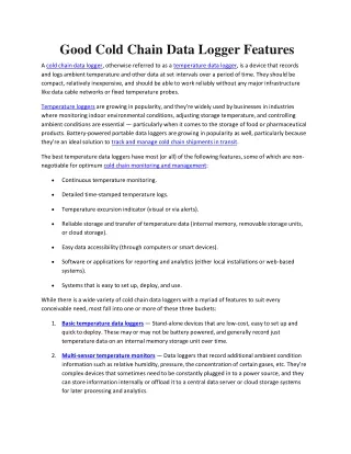 good cold chain data logger features