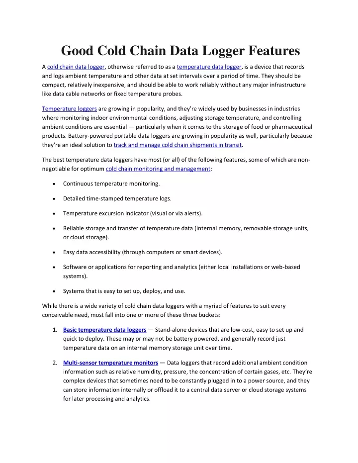 good cold chain data logger features