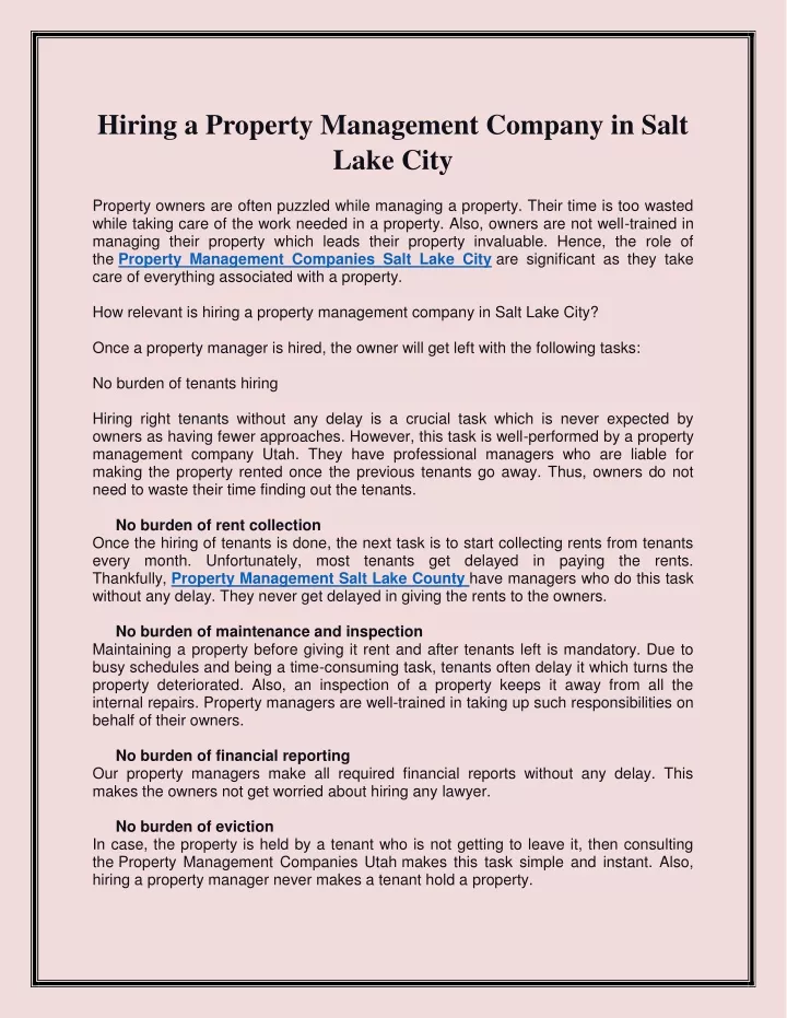 hiring a property management company in salt lake