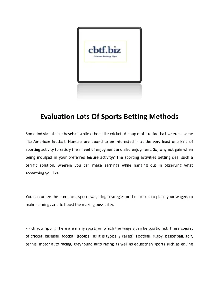 evaluation lots of sports betting methods