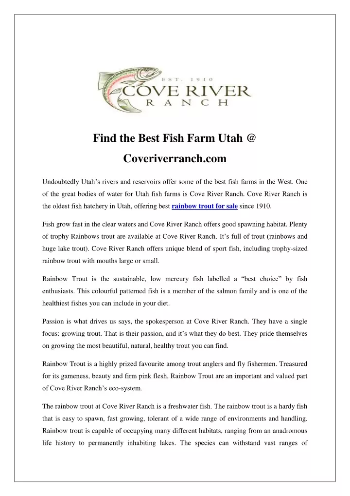 find the best fish farm utah @