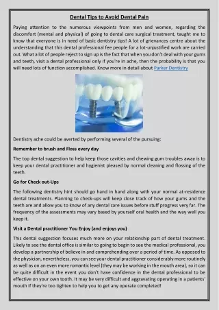 Dental Tips to Avoid Dental Pain