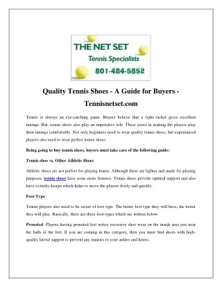 Quality Tennis Shoes - A Guide for Buyers - Tennisnetset.com