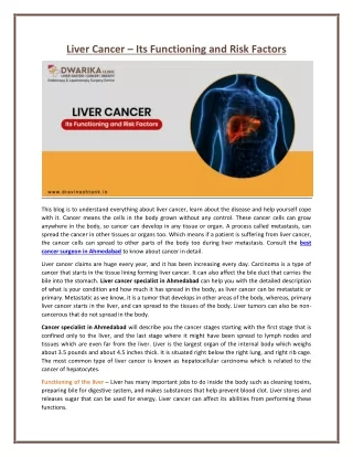 Liver Cancer – Its Functioning and Risk Factors