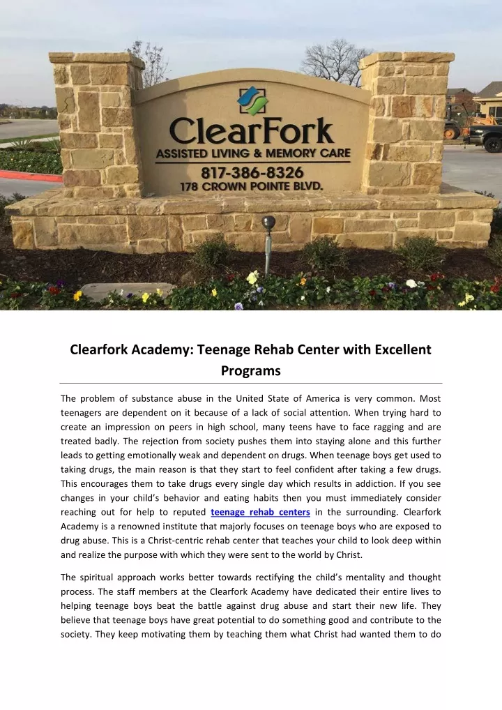 clearfork academy teenage rehab center with