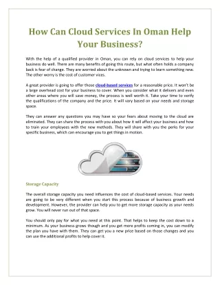 How Can Cloud Services In Oman Help Your Business?